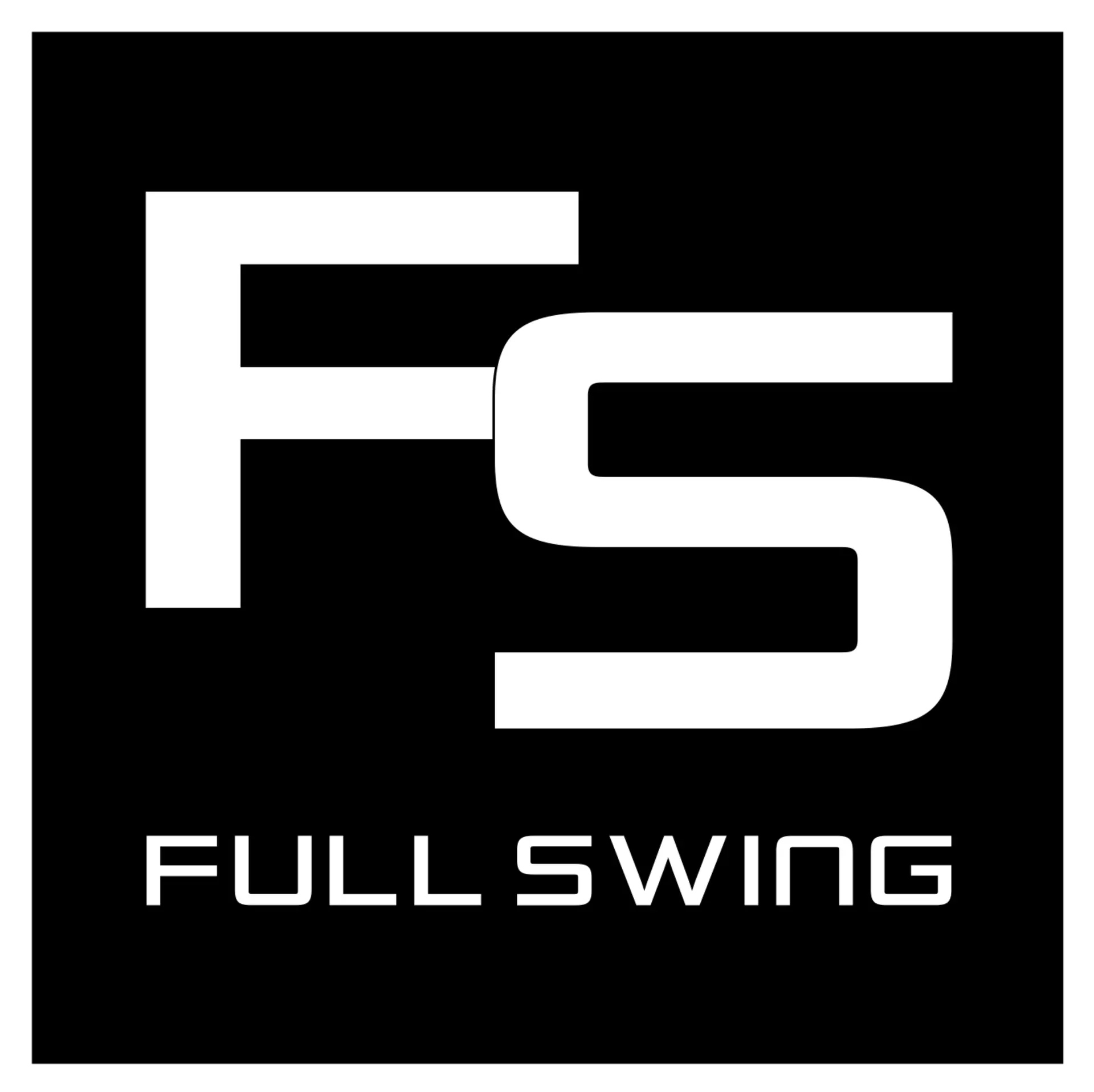 Full-Swing_FS-Box-Logo_Black The image displays a black square with the white letters "Fs" in large font above the words "FULL SWING" written in smaller, all-caps font.